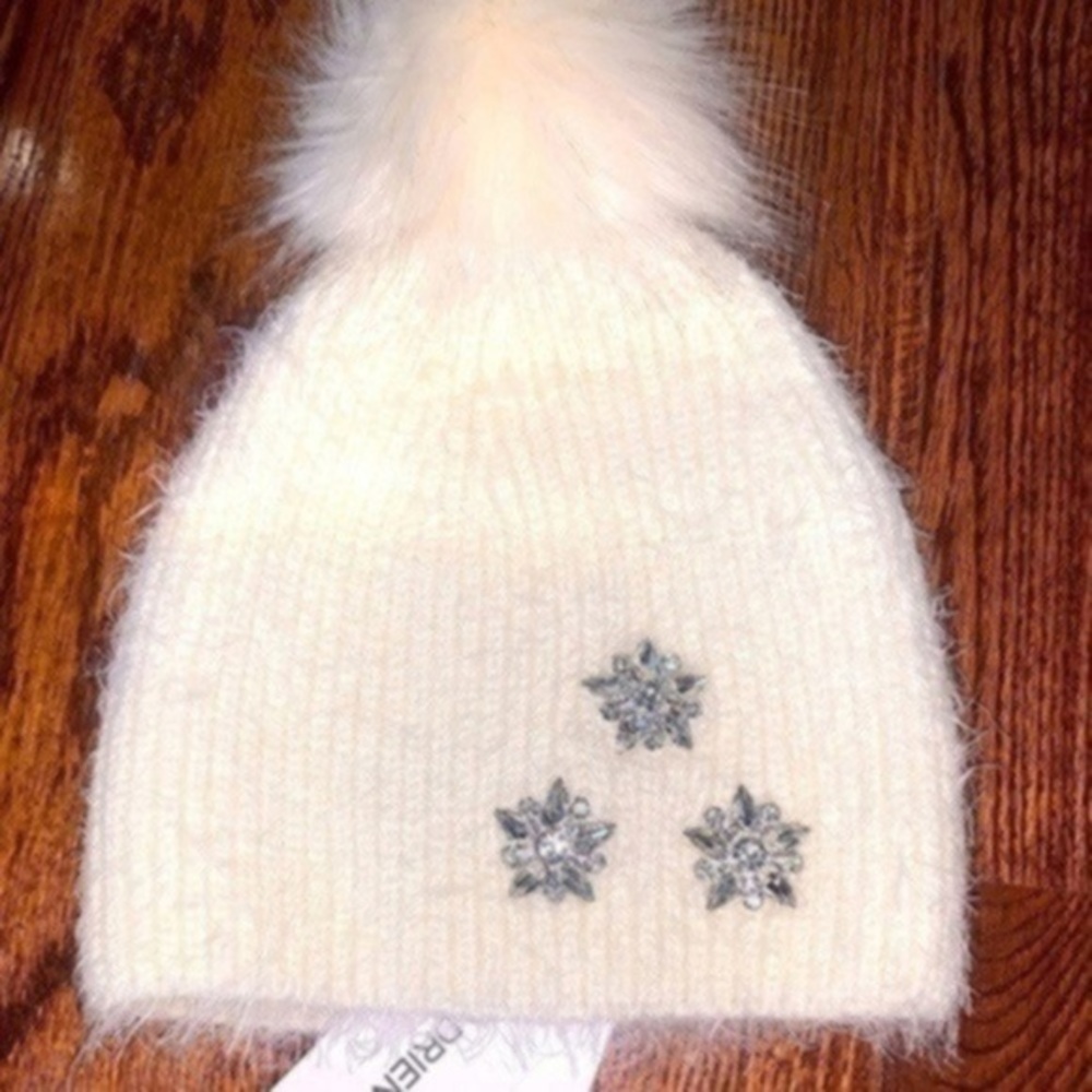 Fur Embellished Pom Pom Beanie - NWT​​​​​​​​​​​​​